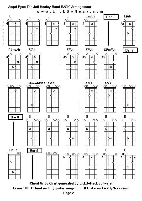 Chord Grids Chart of chord melody fingerstyle guitar song-Angel Eyes-The Jeff Healey Band-BASIC Arrangement,generated by LickByNeck software.